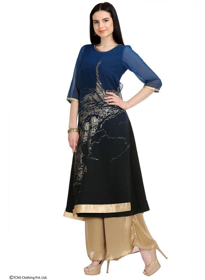 Blue Embellished 3/4 Sleeve kurta - wforwoman