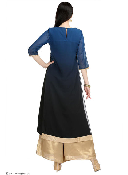 Blue Embellished 3/4 Sleeve kurta - wforwoman