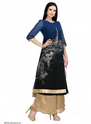 Blue Embellished 3/4 Sleeve kurta - wforwoman