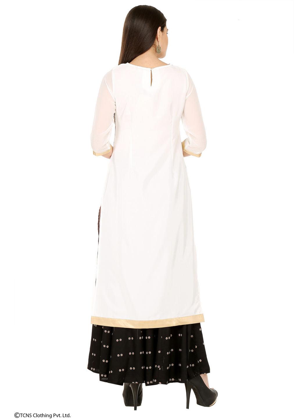 Off-White Printed 3/4 Sleeve kurta - wforwoman