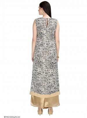 Cream-coloured Printed Sleeveless kurta - wforwoman