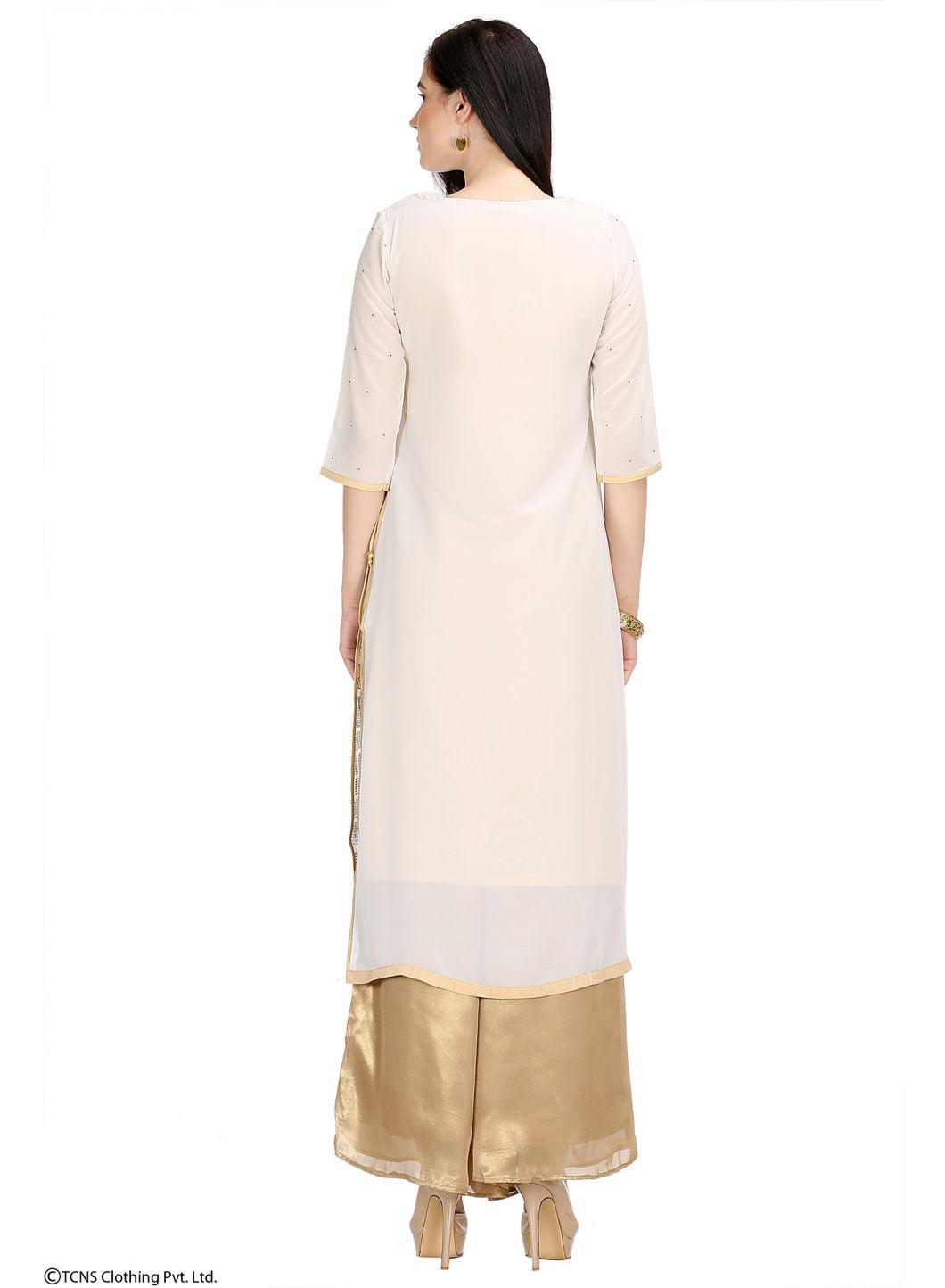 Beige Embellished 3/4 Sleeve kurta - wforwoman