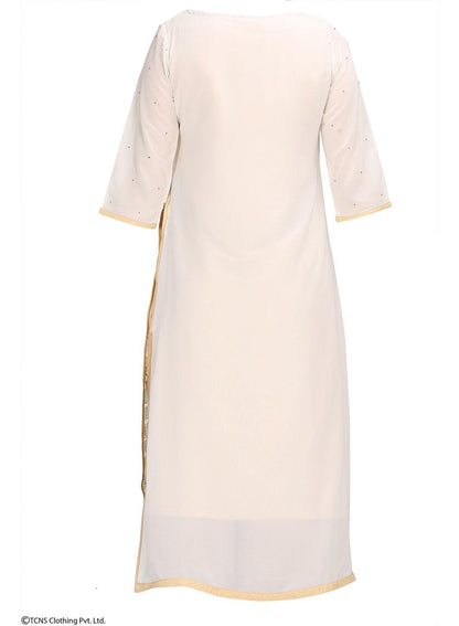 Beige Embellished 3/4 Sleeve kurta - wforwoman