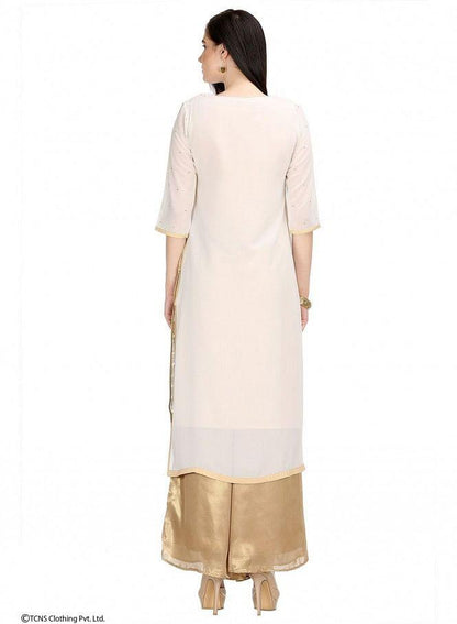 Beige Embellished 3/4 Sleeve kurta - wforwoman