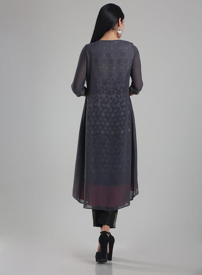 Grey &amp; White 3/4 Sleeve Printed kurta - wforwoman