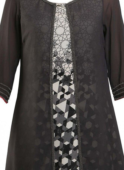 Grey &amp; White 3/4 Sleeve Printed kurta - wforwoman