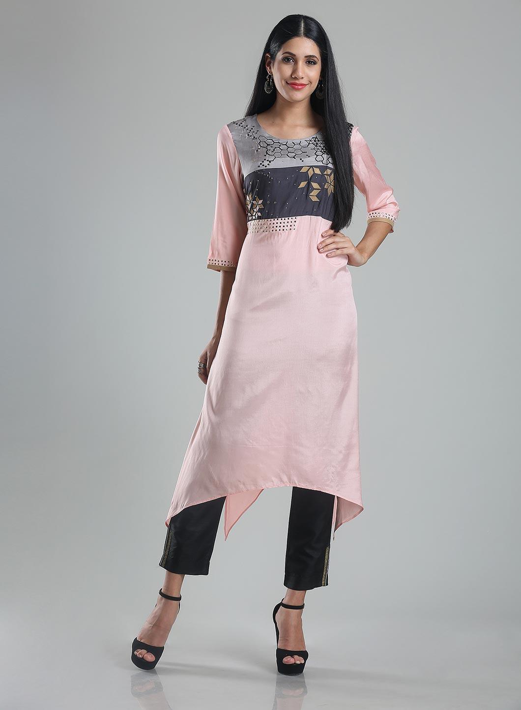 Pink 3/4 Sleeve Printed kurta - wforwoman