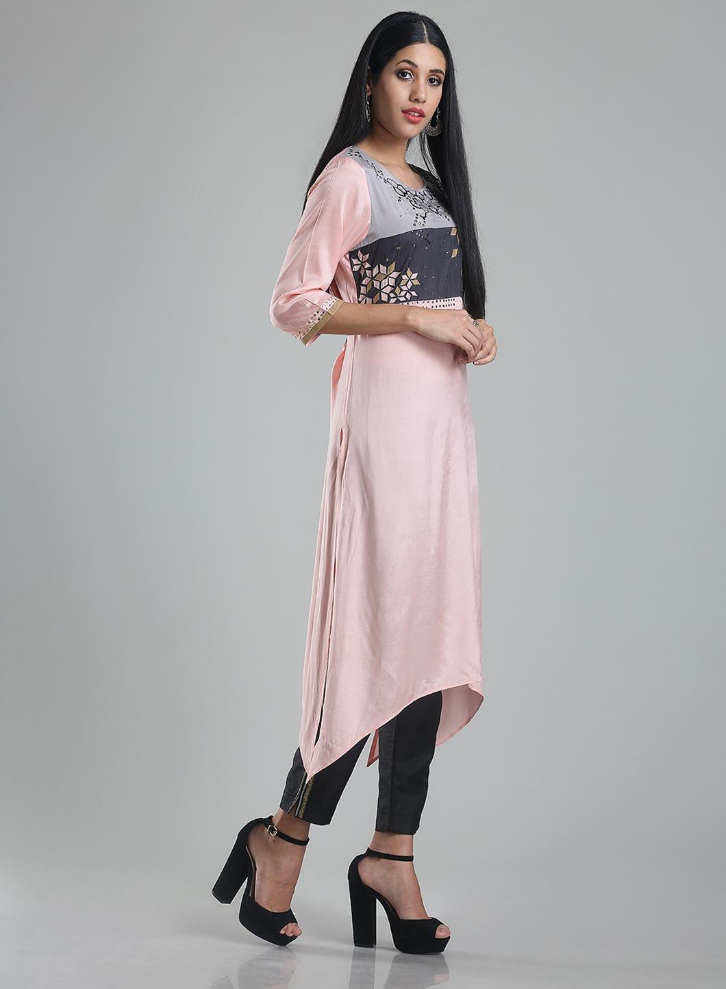 Pink 3/4 Sleeve Printed kurta - wforwoman