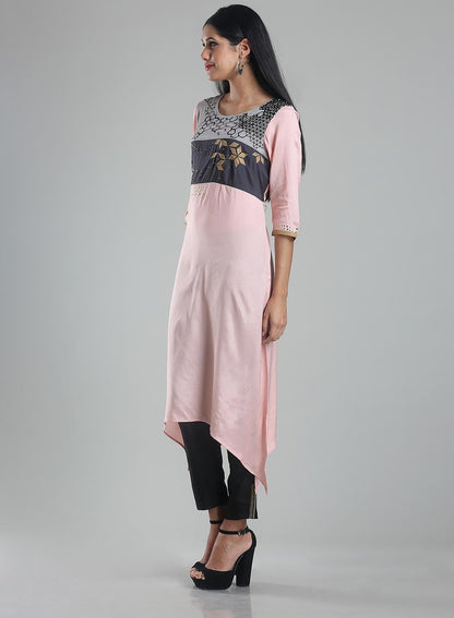 Pink 3/4 Sleeve Printed kurta - wforwoman