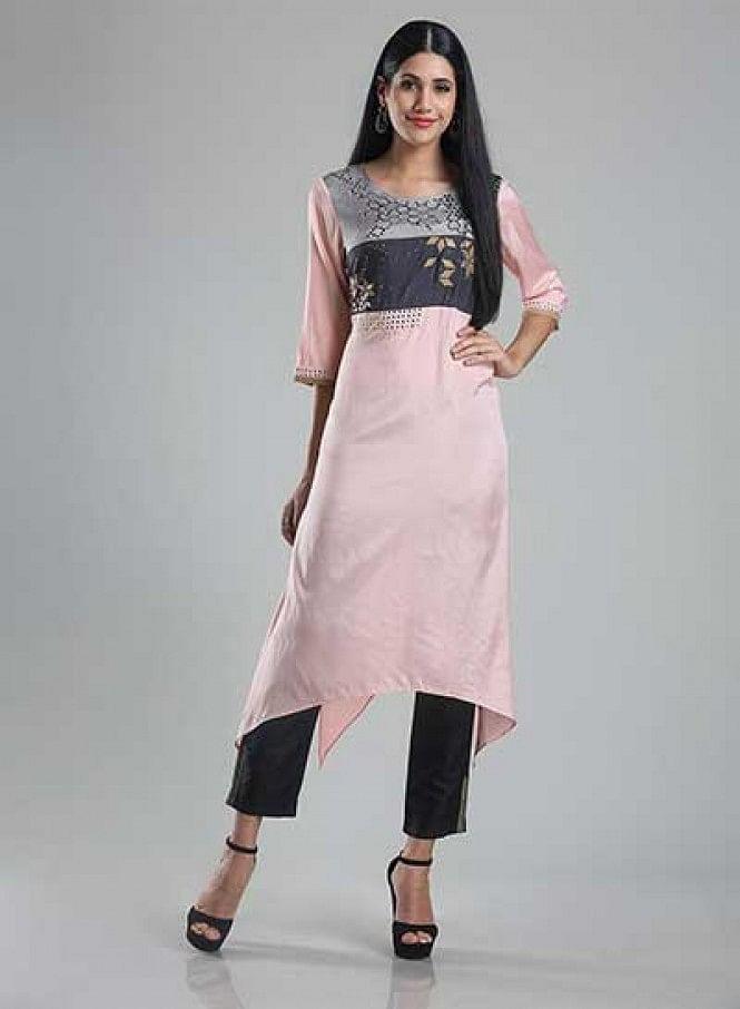 Pink 3/4 Sleeve Printed kurta - wforwoman