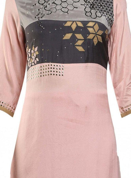 Pink 3/4 Sleeve Printed kurta - wforwoman