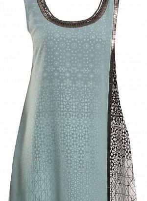 Aqua Blue &amp; White Sleeveless Printed kurta - wforwoman