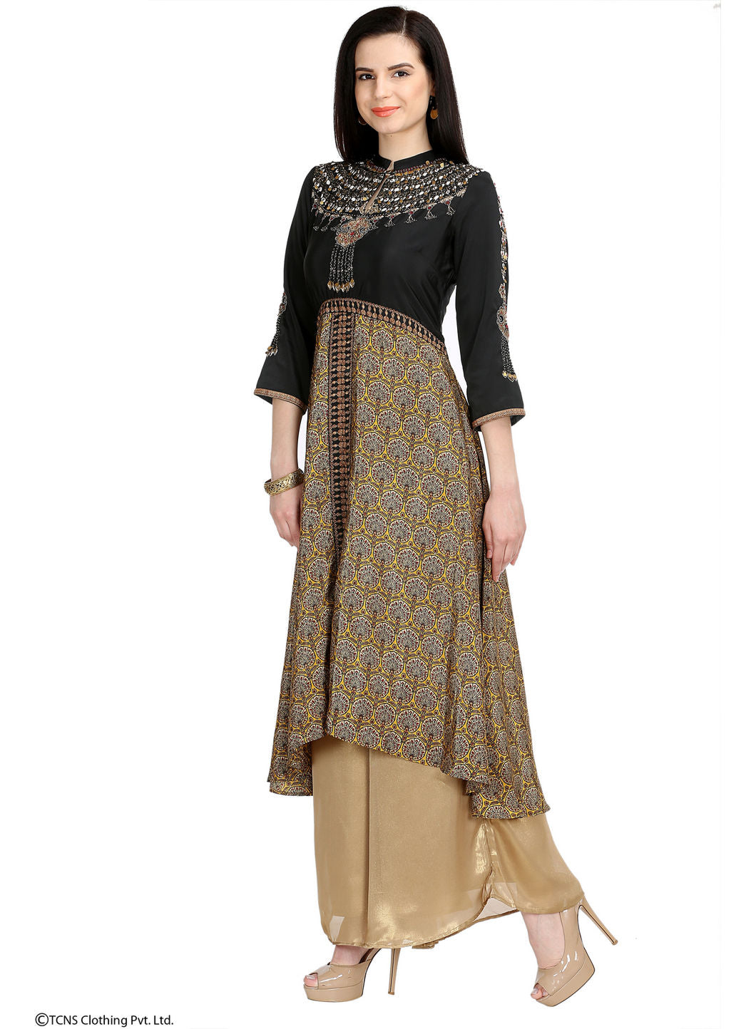 Black Embellished 3/4 Sleeve kurta