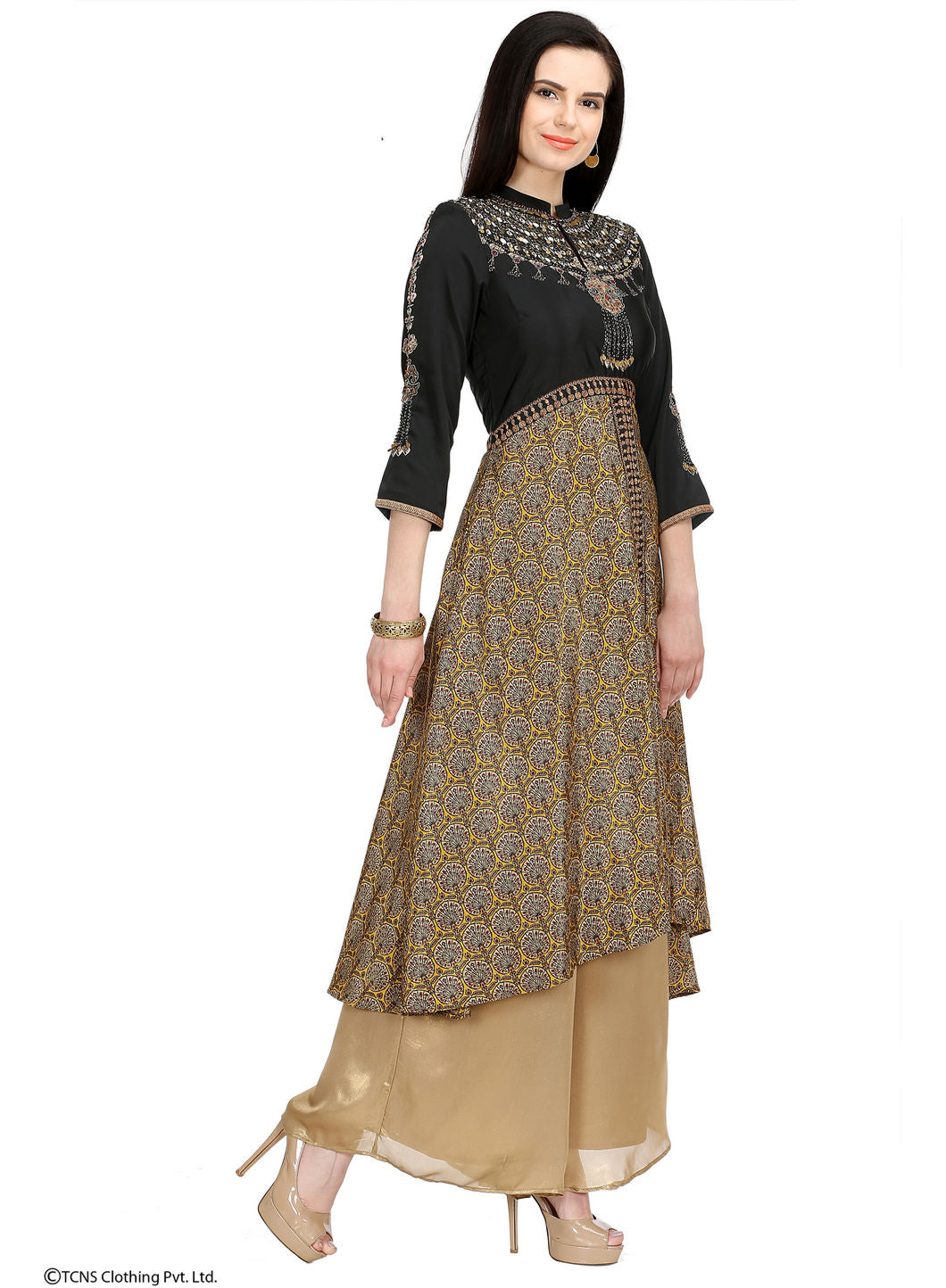 Black Embellished 3/4 Sleeve kurta