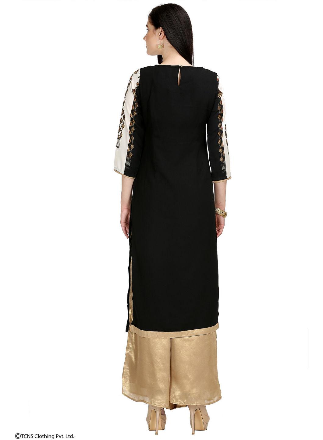 Black Printed 3/4 Sleeve kurta - wforwoman