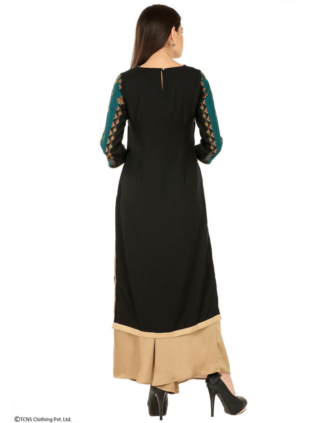 Black Printed 3/4 Sleeve kurta - wforwoman