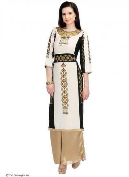 Black Printed 3/4 Sleeve kurta - wforwoman