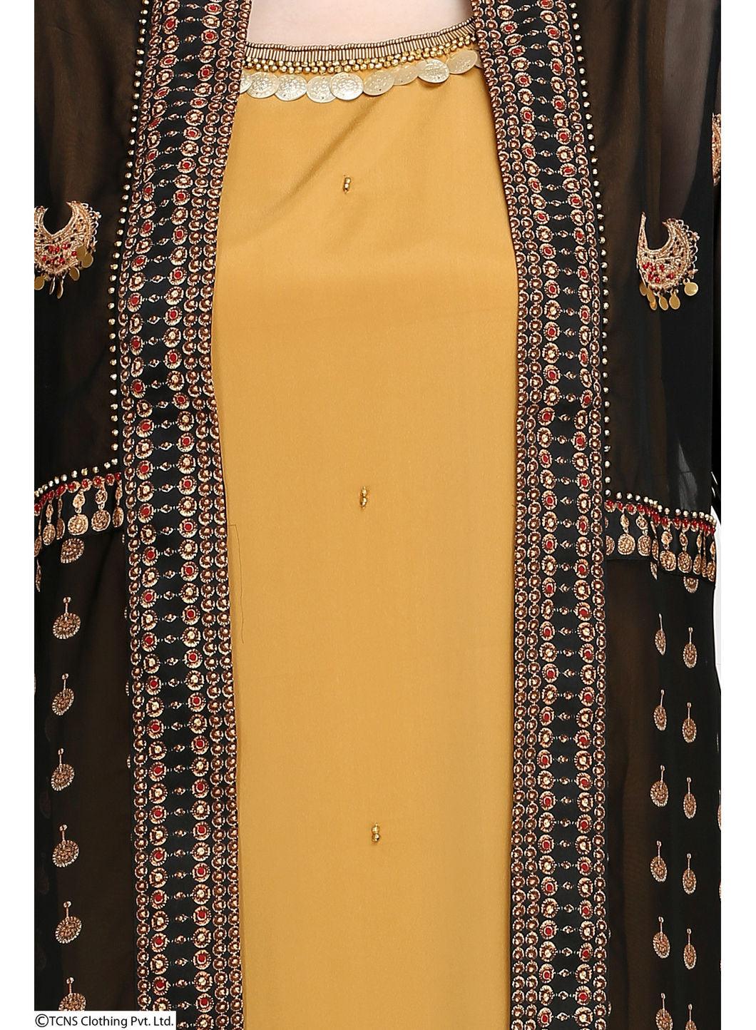 Black Dual Layered Printed Full Sleeve kurta - wforwoman