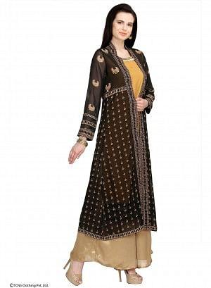 Black Dual Layered Printed Full Sleeve kurta - wforwoman