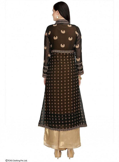 Black Dual Layered Printed Full Sleeve kurta - wforwoman