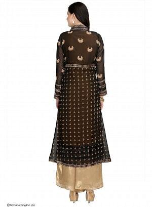 Black Dual Layered Printed Full Sleeve kurta - wforwoman