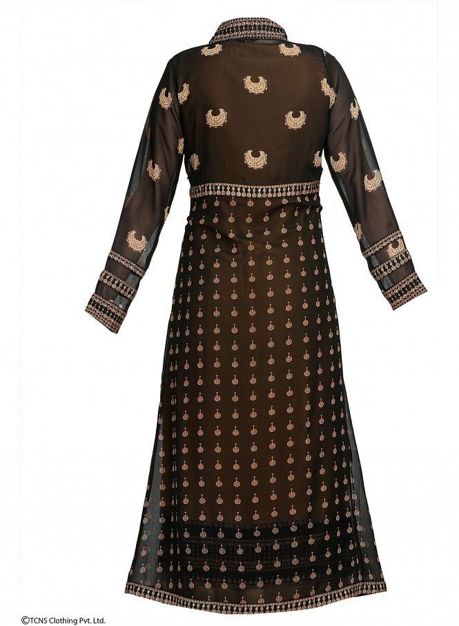 Black Dual Layered Printed Full Sleeve kurta - wforwoman