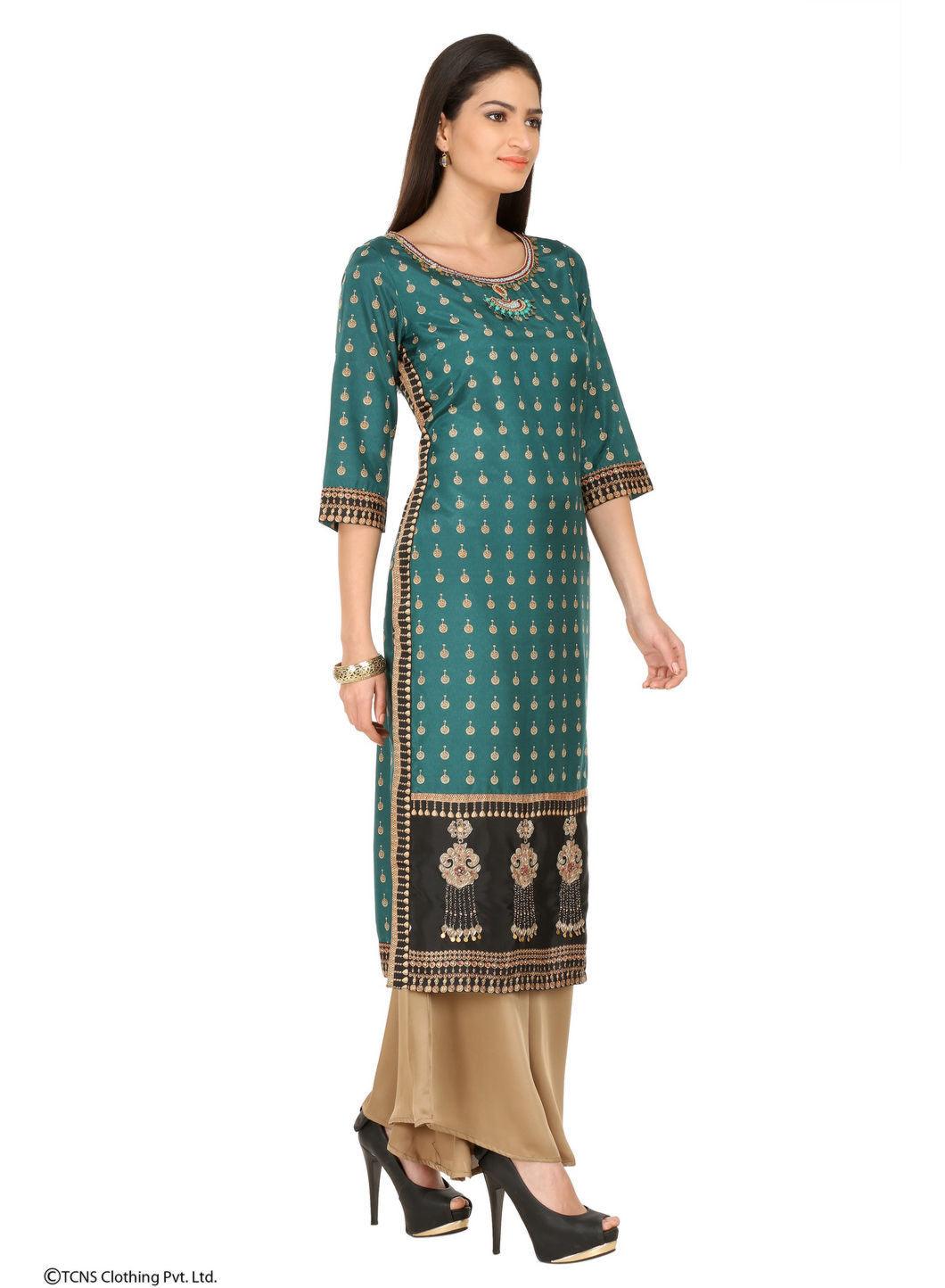 Green Printed 3/4 Sleeve kurta - wforwoman