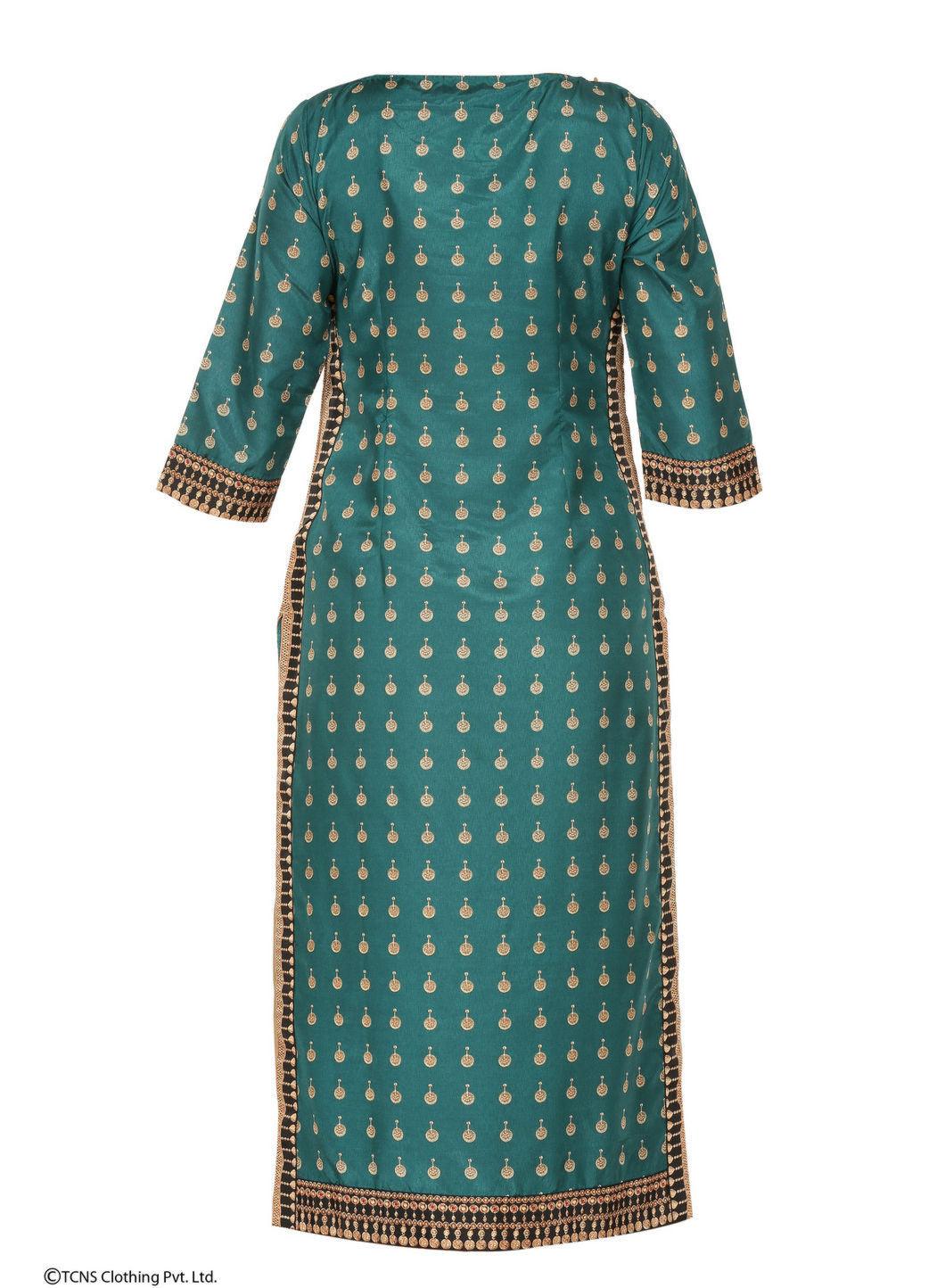 Green Printed 3/4 Sleeve kurta - wforwoman