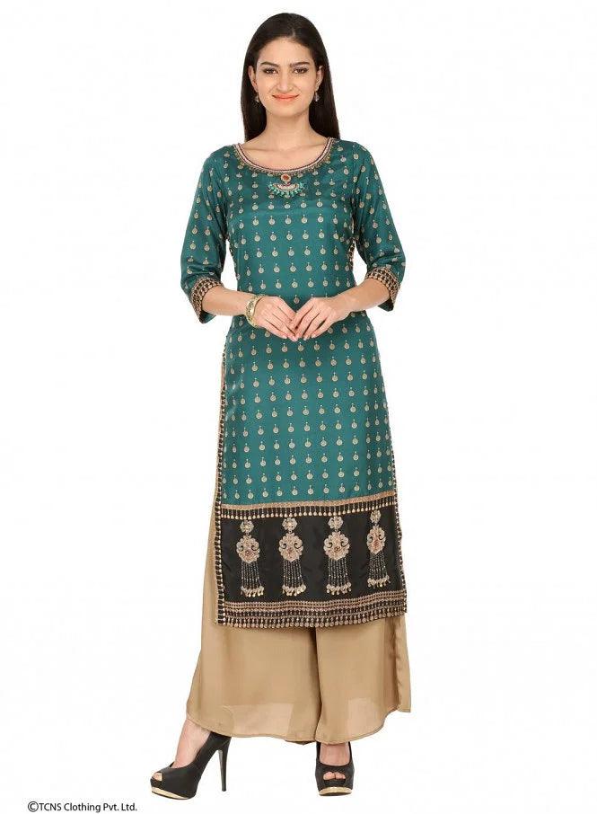 Green Printed 3/4 Sleeve kurta - wforwoman