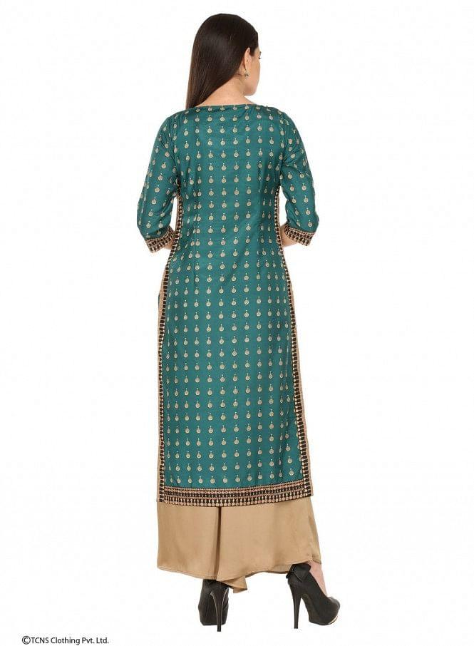 Green Printed 3/4 Sleeve kurta - wforwoman