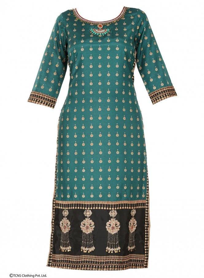 Green Printed 3/4 Sleeve kurta - wforwoman