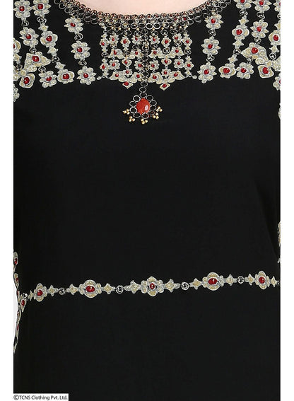 Black Embellished 3/4 Sleeve kurta - wforwoman