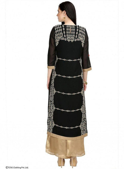 Black Embellished 3/4 Sleeve kurta - wforwoman