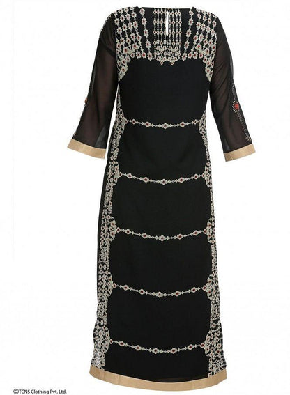 Black Embellished 3/4 Sleeve kurta - wforwoman