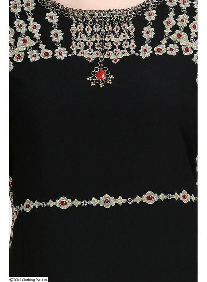 Black Embellished 3/4 Sleeve kurta - wforwoman