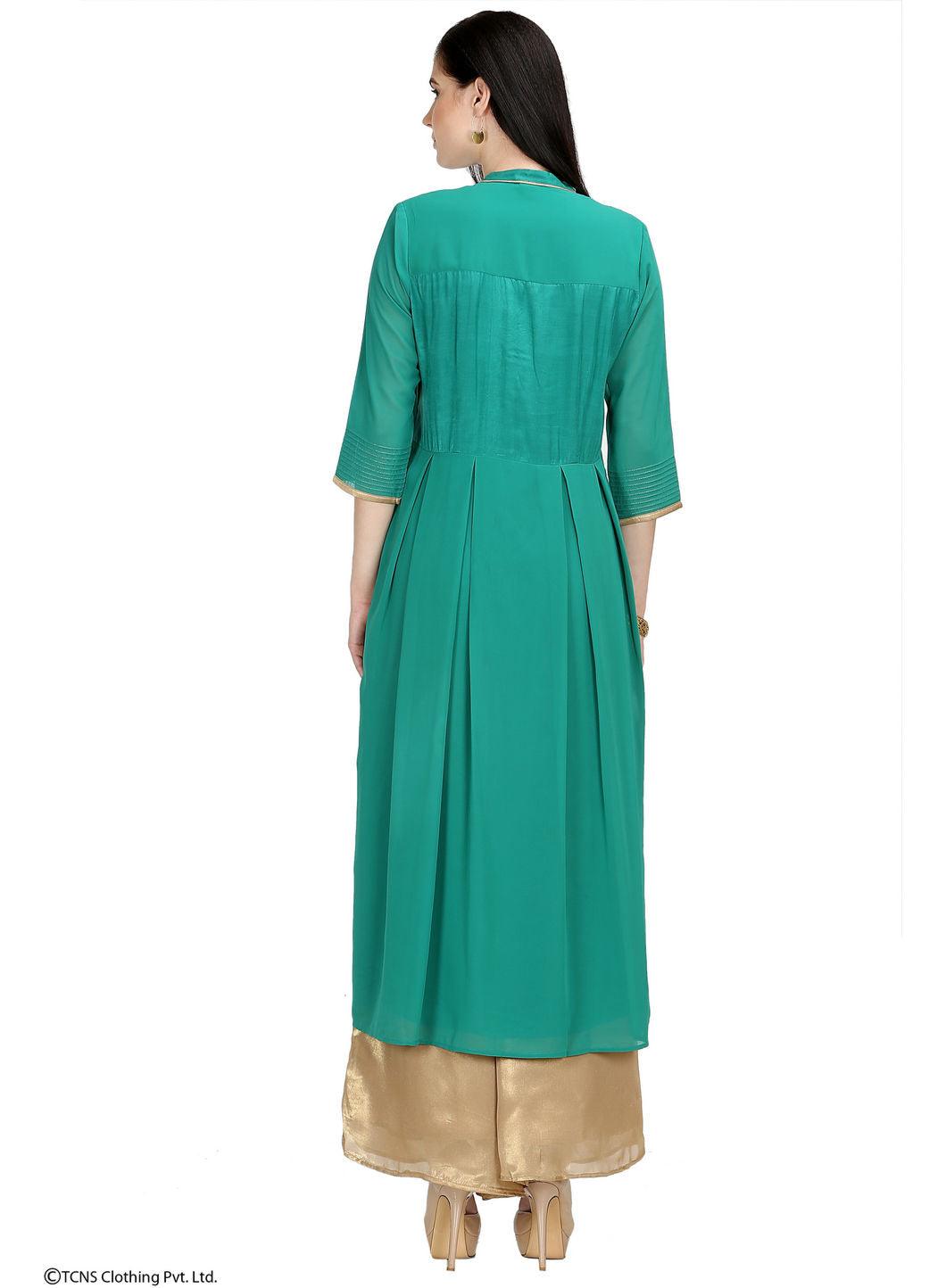 Green Embroidered 3/4 Sleeve kurta - wforwoman