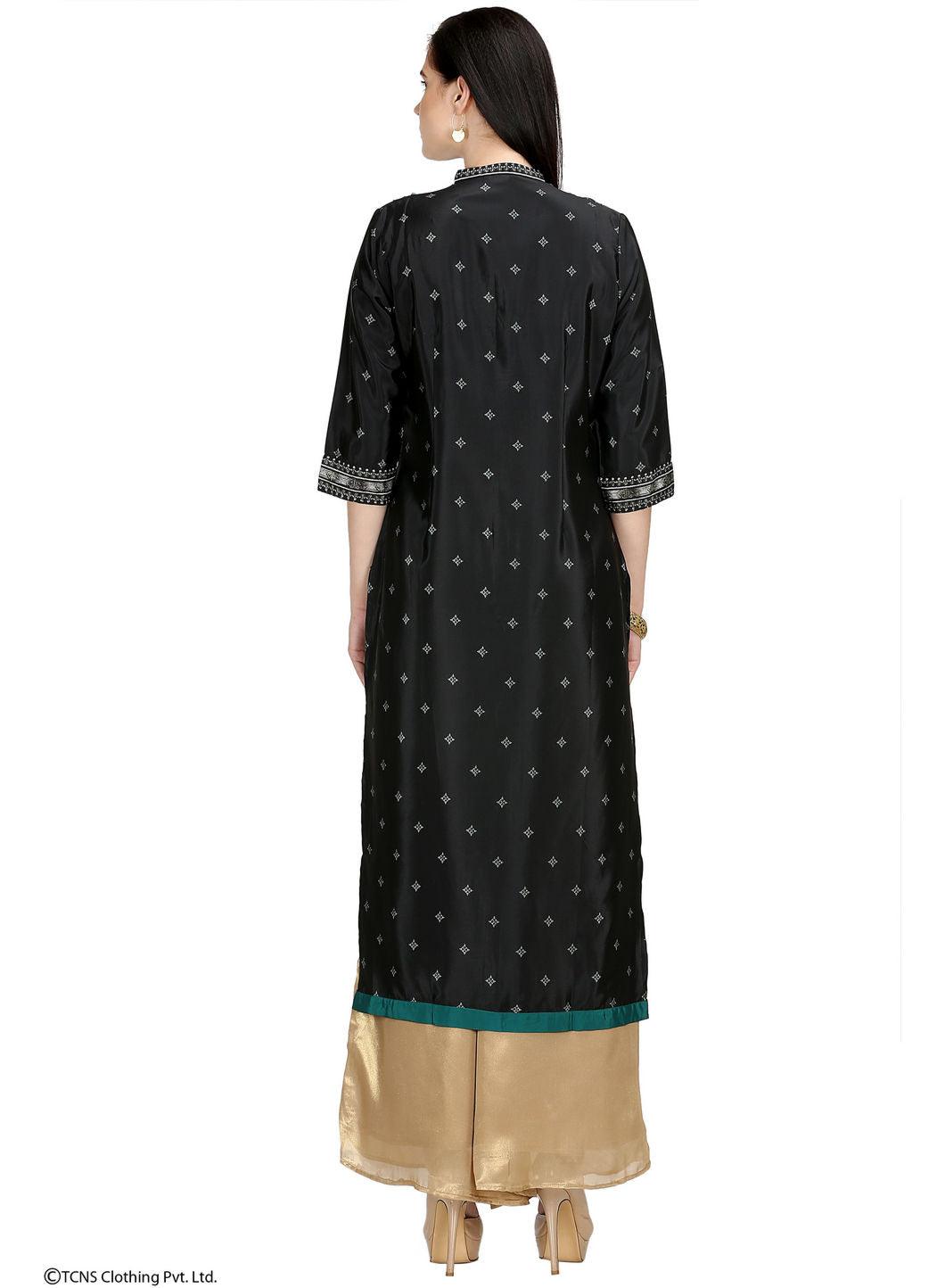 Black Printed 3/4 Sleeve kurta - wforwoman