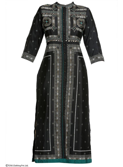 Black Printed 3/4 Sleeve kurta - wforwoman