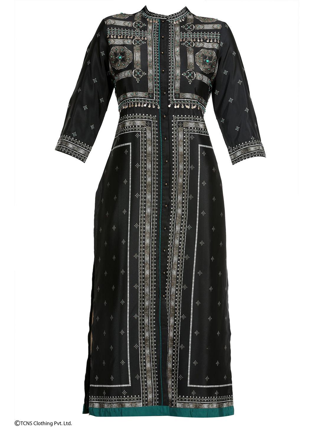 Black Printed 3/4 Sleeve kurta - wforwoman