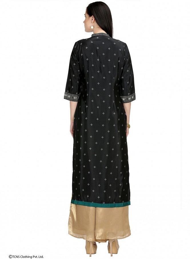 Black Printed 3/4 Sleeve kurta - wforwoman