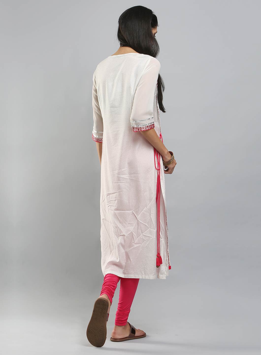 White 3/4 Sleeve Printed kurta