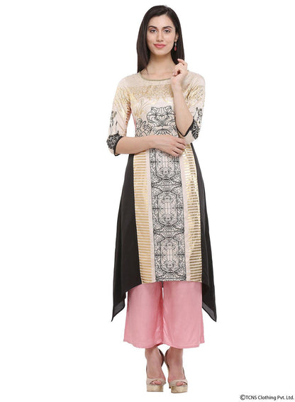 Beige Round Neck kurta - wforwoman