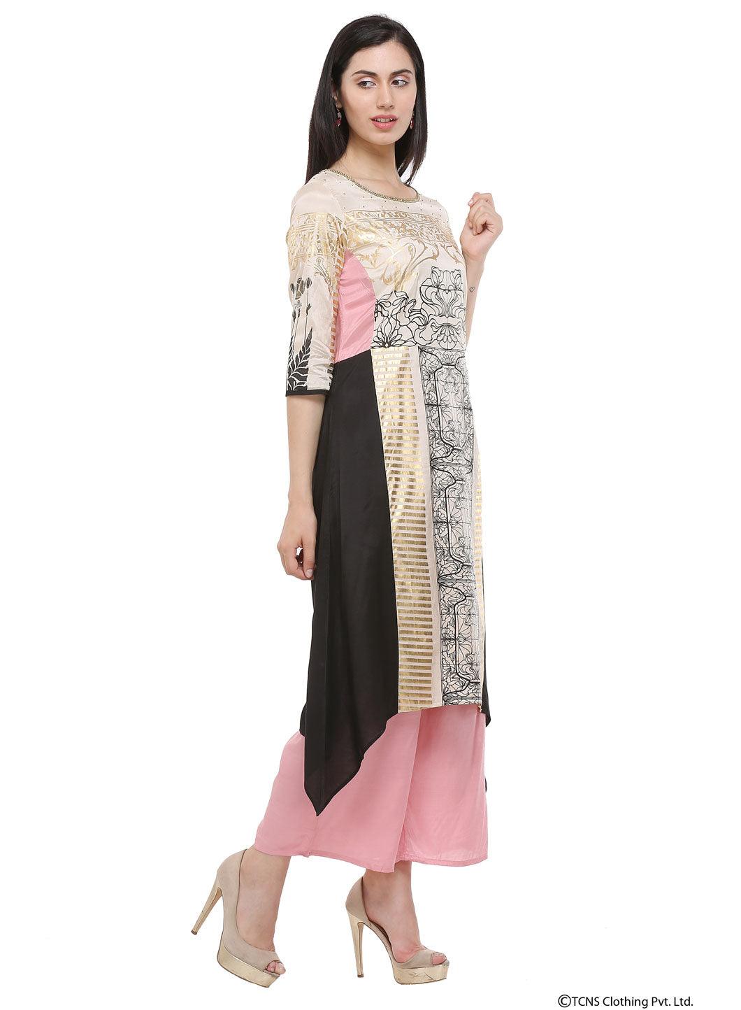 Beige Round Neck kurta - wforwoman