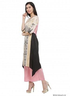 Beige Round Neck kurta - wforwoman