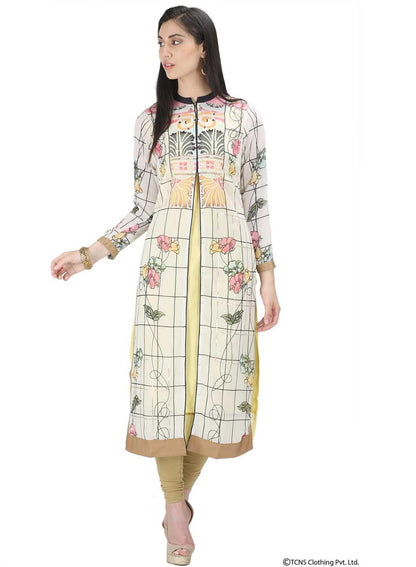 White Printed 3/4 Sleeve kurta - wforwoman