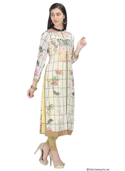 White Printed 3/4 Sleeve kurta - wforwoman