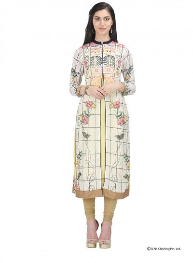 White Printed 3/4 Sleeve kurta - wforwoman