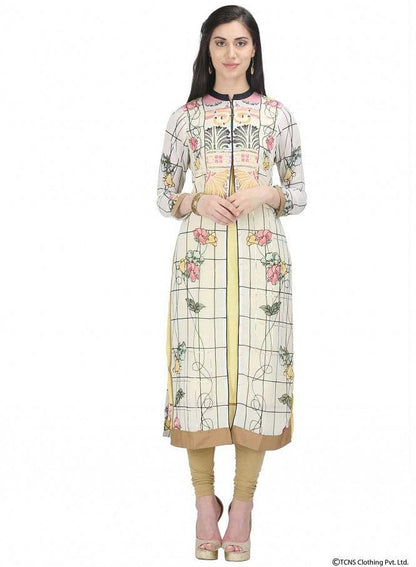 White Printed 3/4 Sleeve kurta - wforwoman