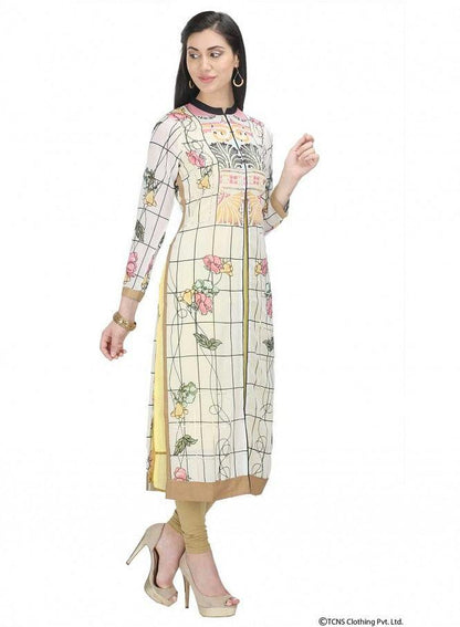 White Printed 3/4 Sleeve kurta - wforwoman