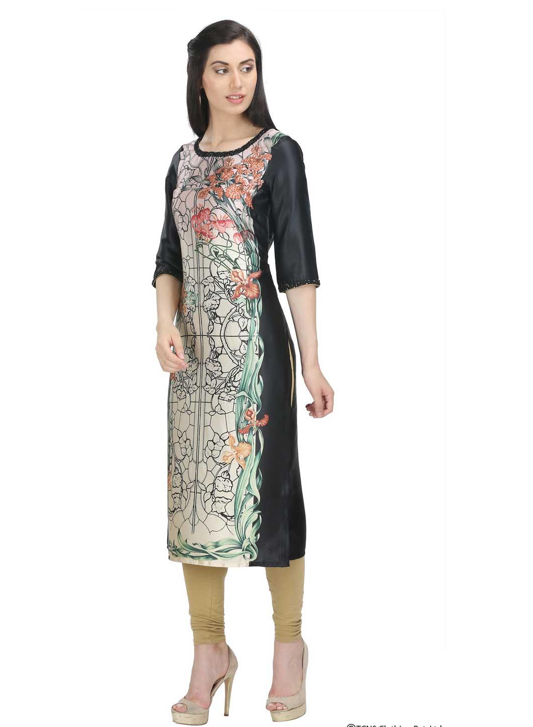 Black Printed 3/4 Sleeve kurta - wforwoman